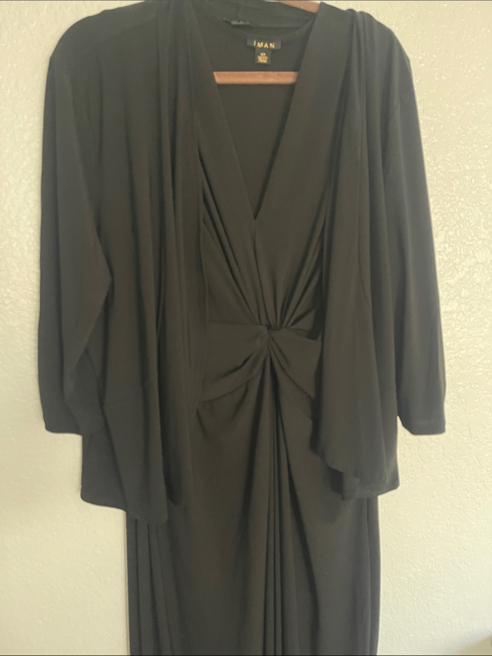 IMAN Black Long-Sleeve Twist-Front Evening Dress
